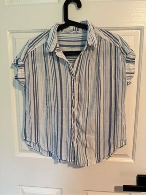 Jane and Delancey White and Blue Striped Button-Down Top